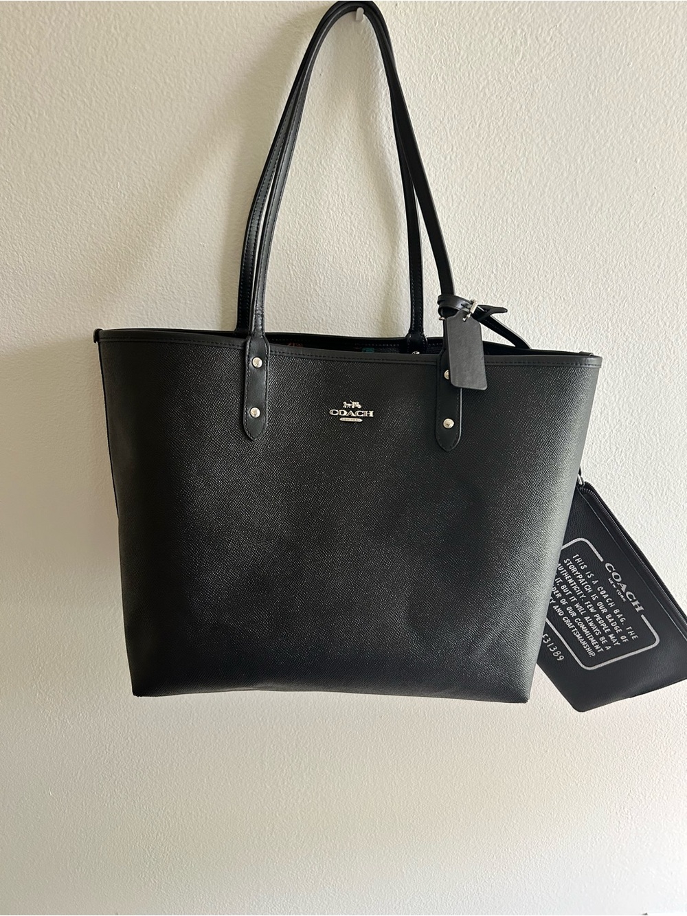 Coach Black Tote with Teal, Purple and Brown Cherry Print - Picture 3 of 11